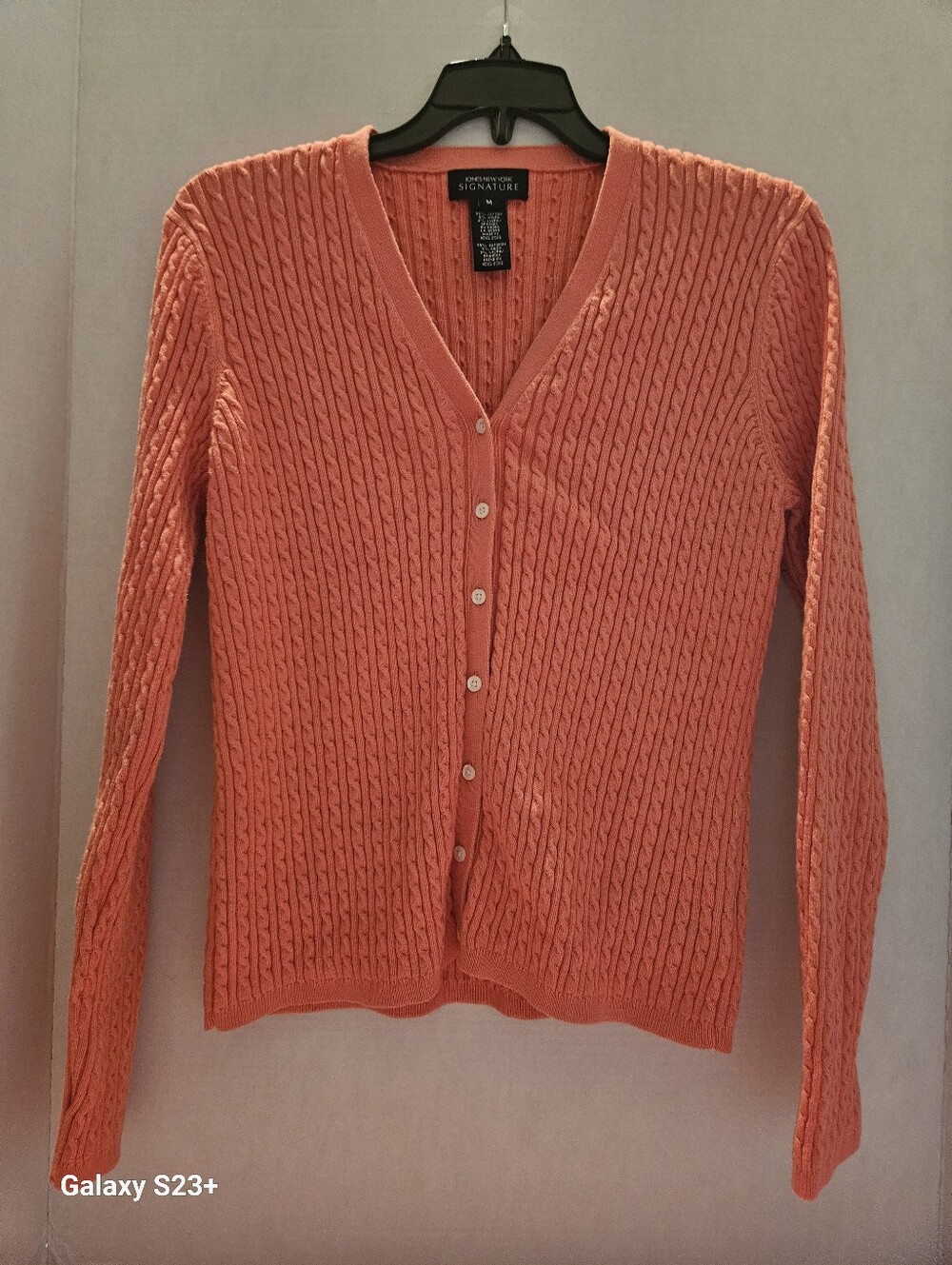 Jones Of New York SIGNATURE Coral Cable-Knit V-Neck Cardigan Sweater Medium